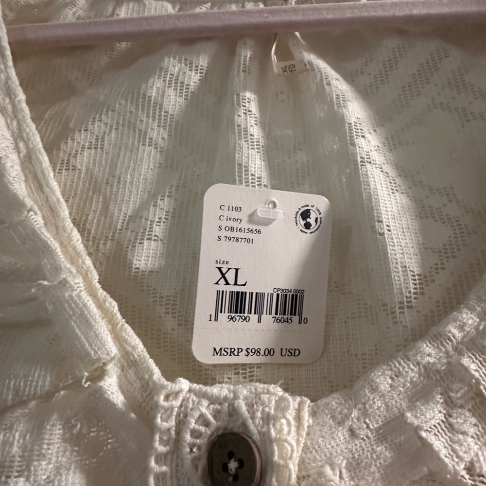 Free People Mae Top- with Ivory Lace and Button Detail - Picture 3 of 4